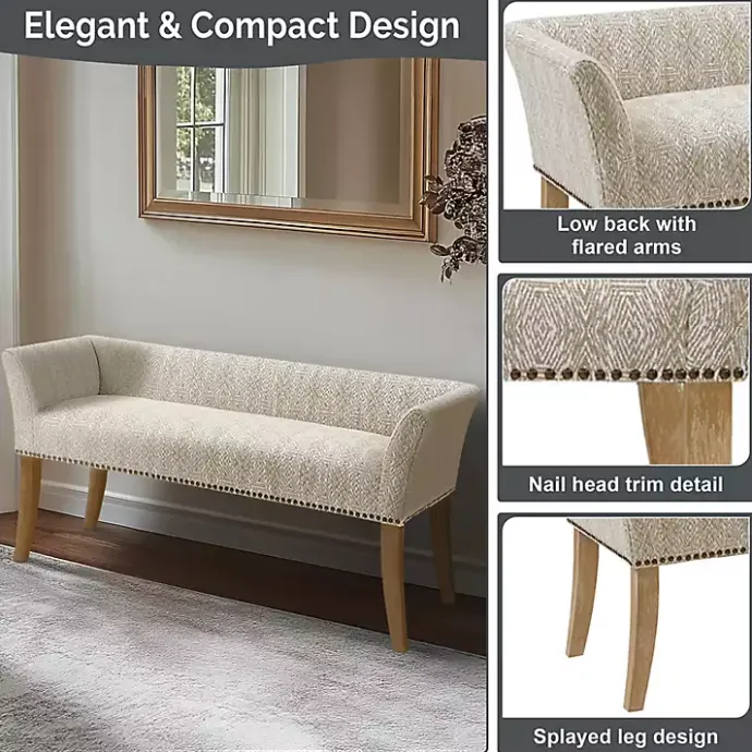 Outlet Kirklands Home Patterned Short Wingback Upholstered Bench Ivory