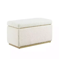 Clearance Kirklands Home Ivory Sherpa & Pine Rectangle Storage Ottoman