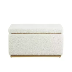 Clearance Kirklands Home Ivory Sherpa & Pine Rectangle Storage Ottoman