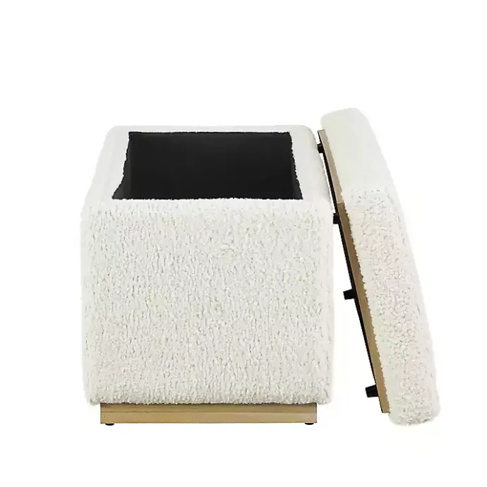 Clearance Kirklands Home Ivory Sherpa & Pine Rectangle Storage Ottoman