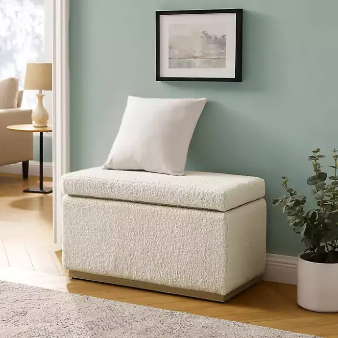 Clearance Kirklands Home Ivory Sherpa & Pine Rectangle Storage Ottoman