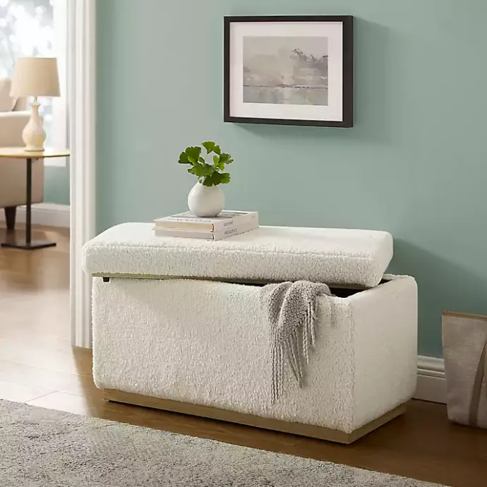 Clearance Kirklands Home Ivory Sherpa & Pine Rectangle Storage Ottoman