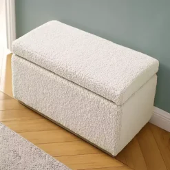 Clearance Kirklands Home Ivory Sherpa & Pine Rectangle Storage Ottoman