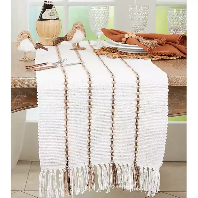 Best Kirklands Home Ivory Striped Fringe Table Runner