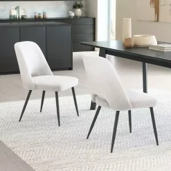 Best Kirklands Home Ivory Teddy Upholstered Dining Chairs, Set of 2 White