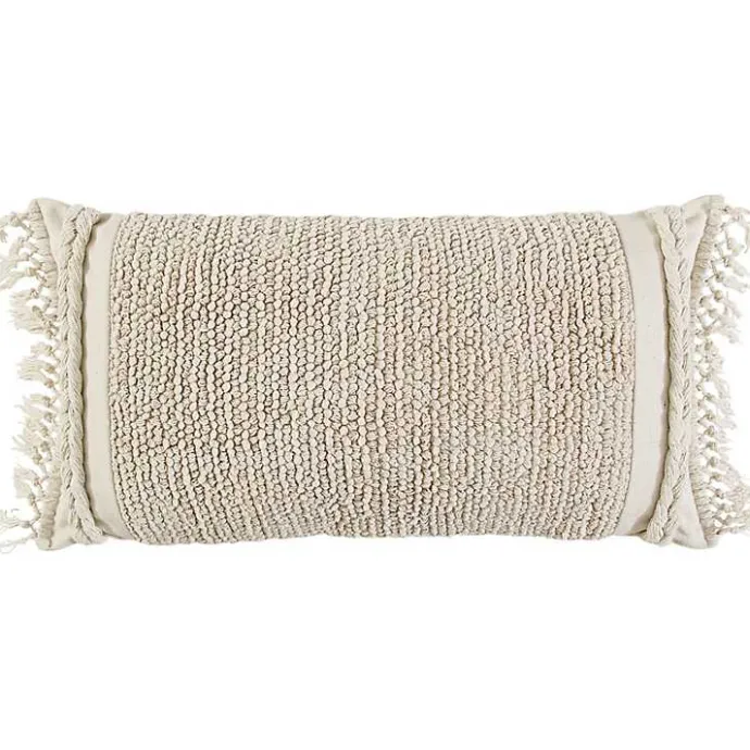 Hot Kirklands Home Tufted Macrame Tassels Lumbar Pillow Ivory