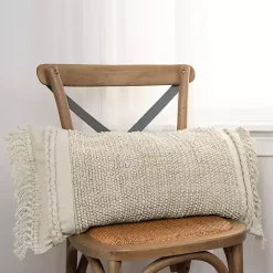Hot Kirklands Home Tufted Macrame Tassels Lumbar Pillow Ivory