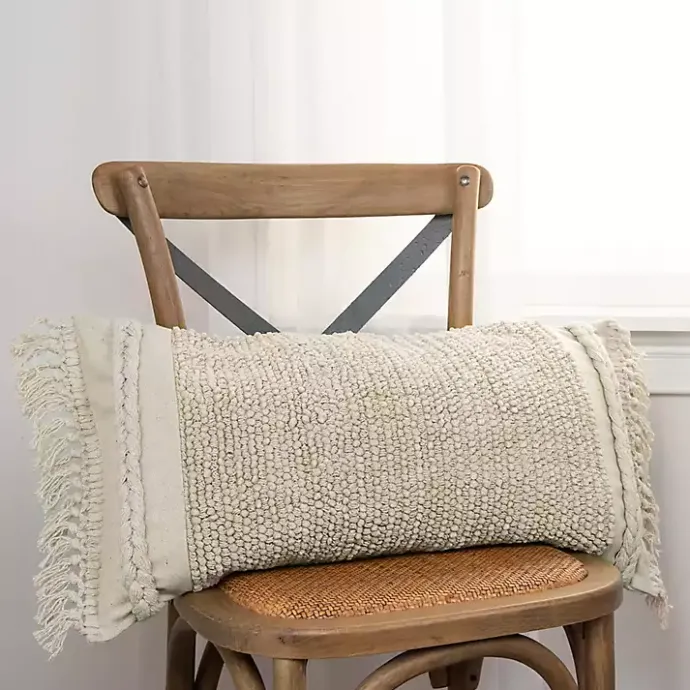 Hot Kirklands Home Tufted Macrame Tassels Lumbar Pillow Ivory