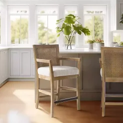 Hot Kirklands Home Upholstered Cane Backrest Counter Stool Ivory