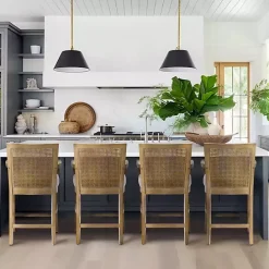 Hot Kirklands Home Upholstered Cane Backrest Counter Stool Ivory