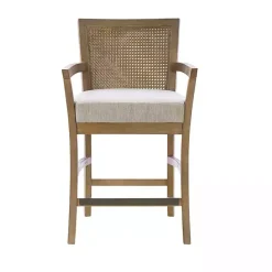 Hot Kirklands Home Upholstered Cane Backrest Counter Stool Ivory