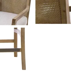 Hot Kirklands Home Upholstered Cane Backrest Counter Stool Ivory