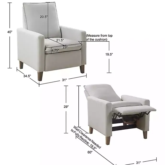 Hot Kirklands Home Upholstered Push-Back Recliner Ivory