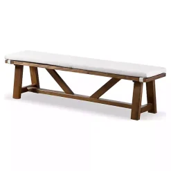 Clearance Kirklands Home Upholstered Rustic Wood Katie Dining Bench Ivory