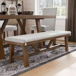 Clearance Kirklands Home Upholstered Rustic Wood Katie Dining Bench Ivory