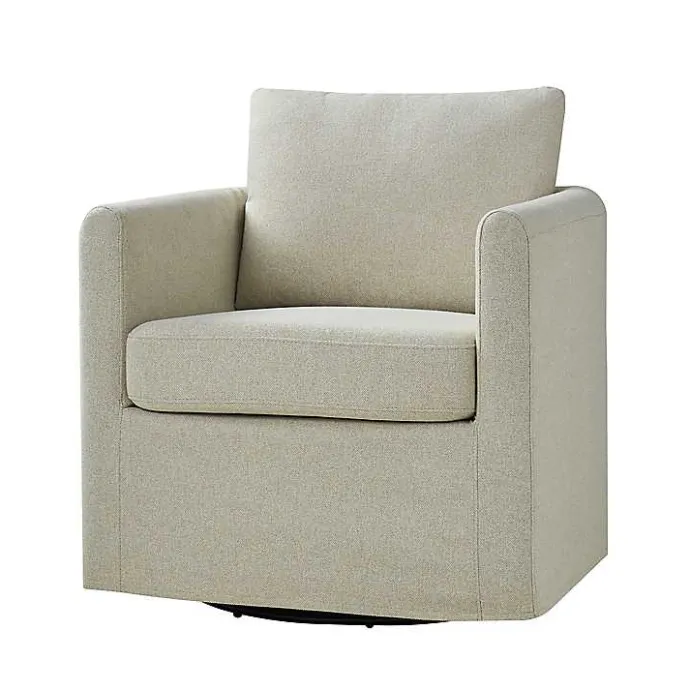 Best Kirklands Home Upholstered Vasser Slipcover Swivel Chair Ivory