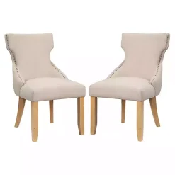 Kirklands Home Upholstered Wingback Dining Chairs, Set of 2 Ivory