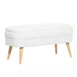 Sale Kirklands Home Upholstered Wood Leg Storage Bench Ivory