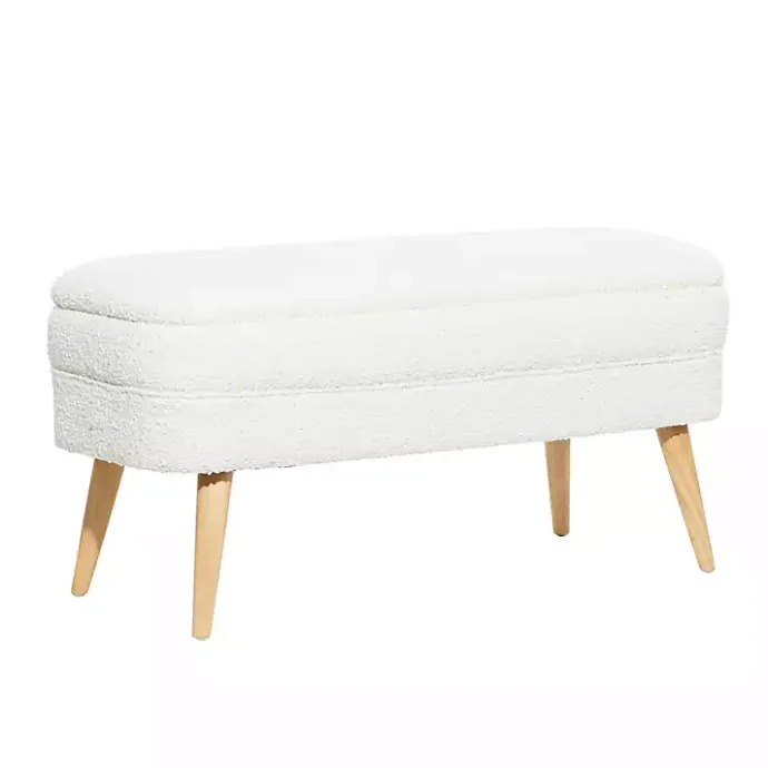 Sale Kirklands Home Upholstered Wood Leg Storage Bench Ivory
