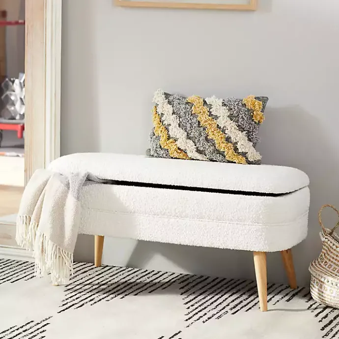 Sale Kirklands Home Upholstered Wood Leg Storage Bench Ivory