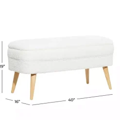 Sale Kirklands Home Upholstered Wood Leg Storage Bench Ivory