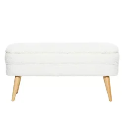 Sale Kirklands Home Upholstered Wood Leg Storage Bench Ivory