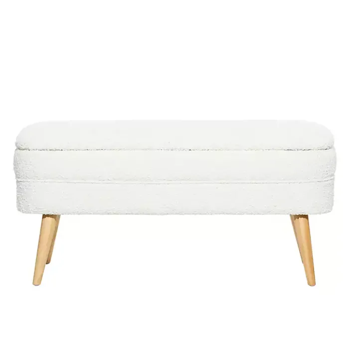 Sale Kirklands Home Upholstered Wood Leg Storage Bench Ivory