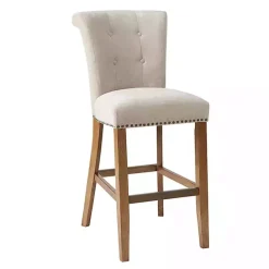 Outlet Kirklands Home Ivory Wesley Tufted Bar Stool with Nailhead Trim White