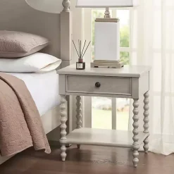 Hot Kirklands Home Wood Turned Legs Nightstand Ivory