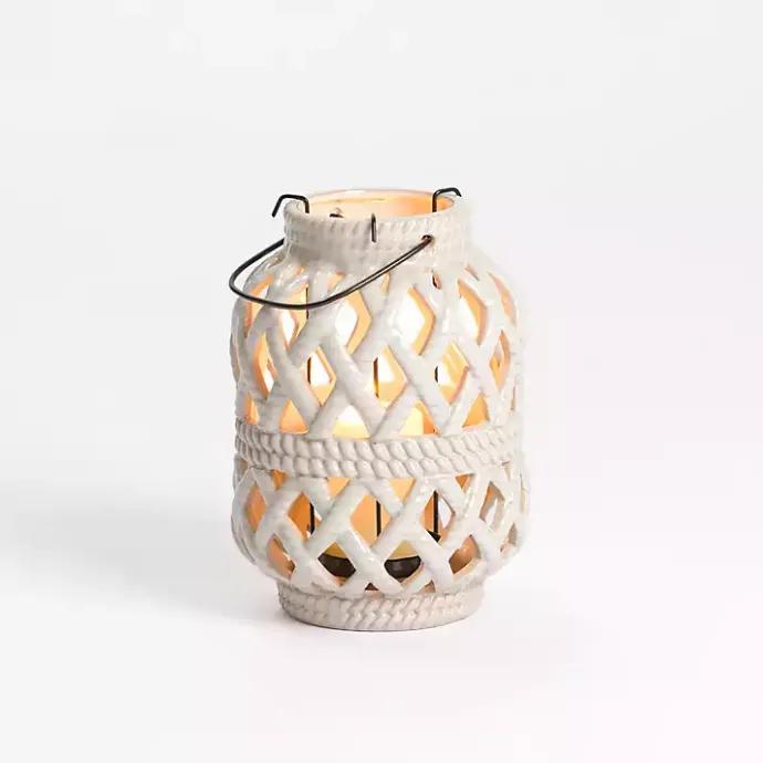 Online Kirklands Home Woven Stoneware Coastal Lantern, 8 in. Ivory