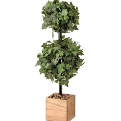 Best Kirklands Home Ivy Double Ball Topiary in Wood Planter