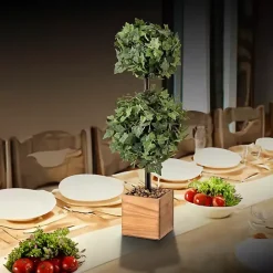 Best Kirklands Home Ivy Double Ball Topiary in Wood Planter