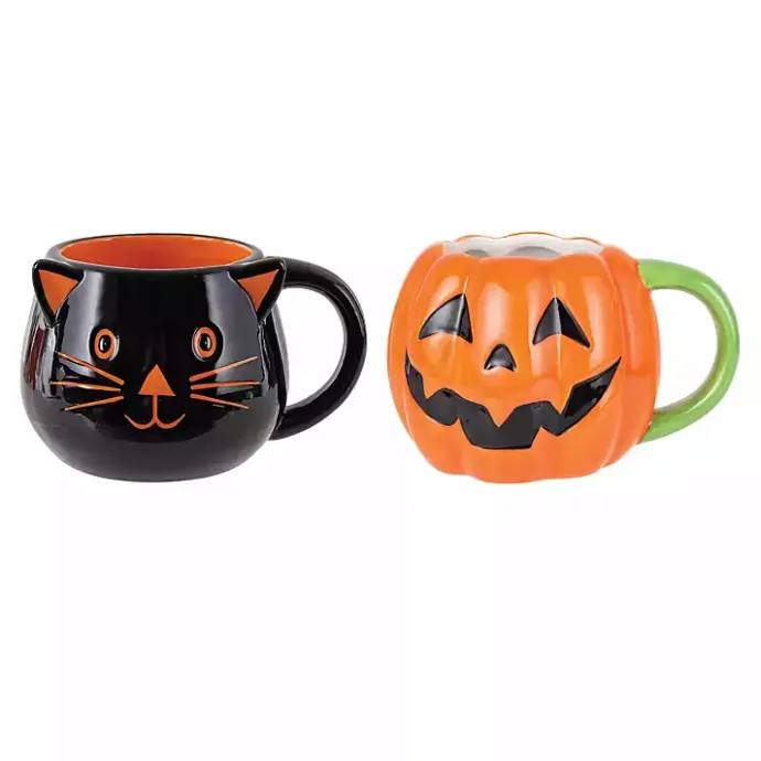 Outlet Kirklands Home Jack O' Lantern & Cat Halloween Mugs, Set of 2
