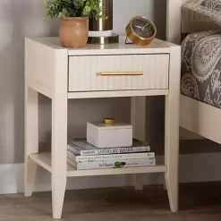 Discount Kirklands Home James Mid-Century 1-Drawer Nightstand Ivory