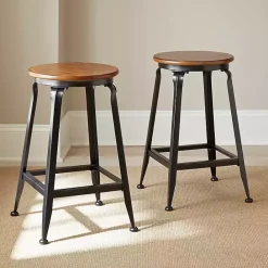 Hot Kirklands Home Jaxon Wood and Metal Counter Stools, Set of 2 Brown