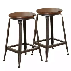 Hot Kirklands Home Jaxon Wood and Metal Counter Stools, Set of 2 Brown