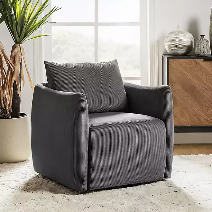Best Kirklands Home Jerri Charcoal Corduroy Swivel Accent Chair Gray