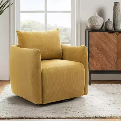 Best Kirklands Home Jerri Mustard Corduroy Swivel Accent Chair Yellow