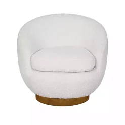 Clearance Kirklands Home Jessel Cream Sherpa Swivel Chair with Wood Base White