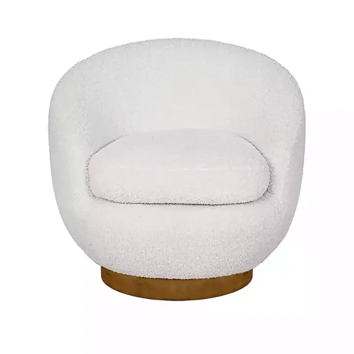 Clearance Kirklands Home Jessel Cream Sherpa Swivel Chair with Wood Base White