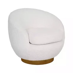 Clearance Kirklands Home Jessel Cream Sherpa Swivel Chair with Wood Base White