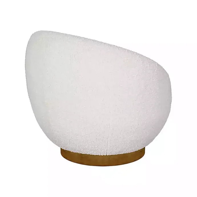 Clearance Kirklands Home Jessel Cream Sherpa Swivel Chair with Wood Base White