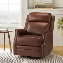 Discount Kirklands Home Johanna Leather Swivel Power Recliner Brown