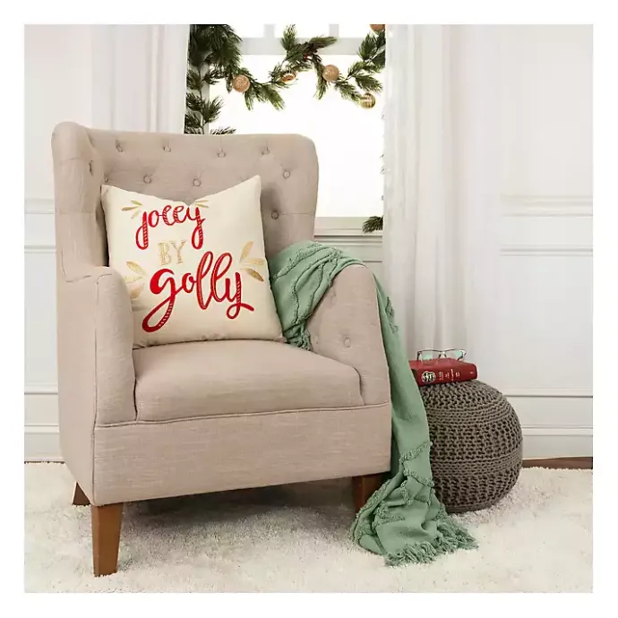 Kirklands Home Jolly by Golly Christmas Throw Pillow Ivory