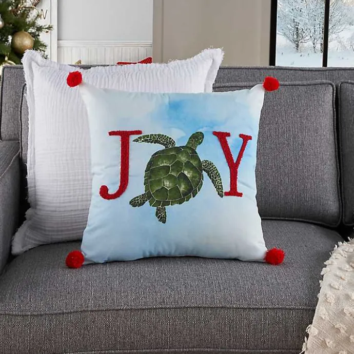 Kirklands Home Joy Sea Turtle Pom Pom Pillow