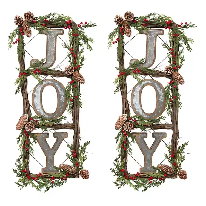 Hot Kirklands Home Joy Window Pane Wreath Wall Plaques, Set of 2
