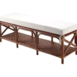 Outlet Kirklands Home Kaili Rattan Cushioned Bench Brown