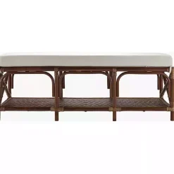 Outlet Kirklands Home Kaili Rattan Cushioned Bench Brown