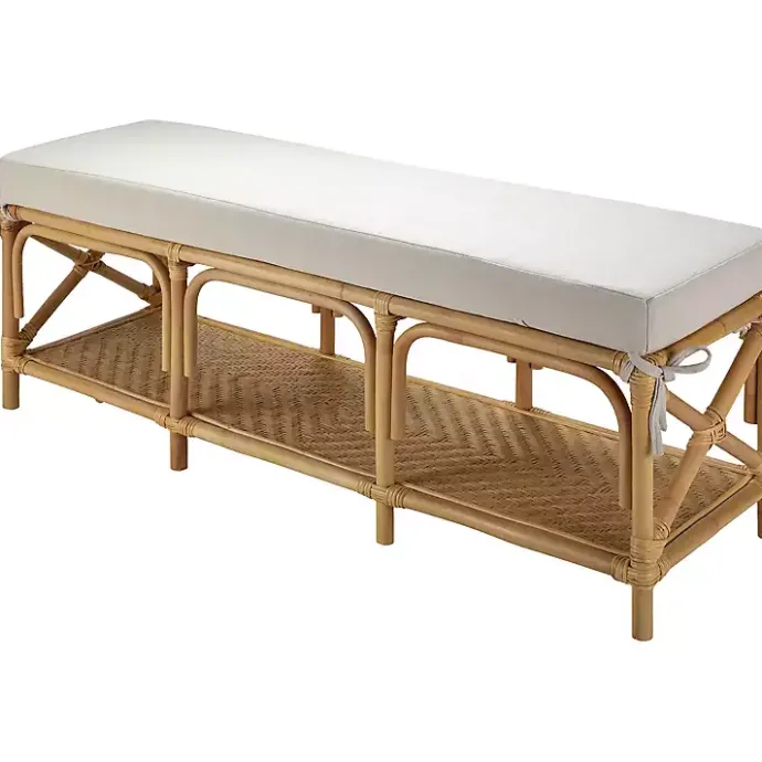 Sale Kirklands Home Kaili Natural Rat Cushioned Bench Tan