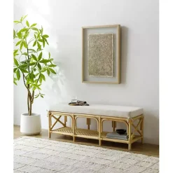 Sale Kirklands Home Kaili Natural Rat Cushioned Bench Tan